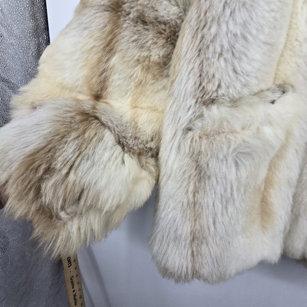 Vintage 80s 90s Faux Fur Jacket Womens 17 18 Cream Tan Fox Pockets Lined Mobwife - Picture 14 of 16